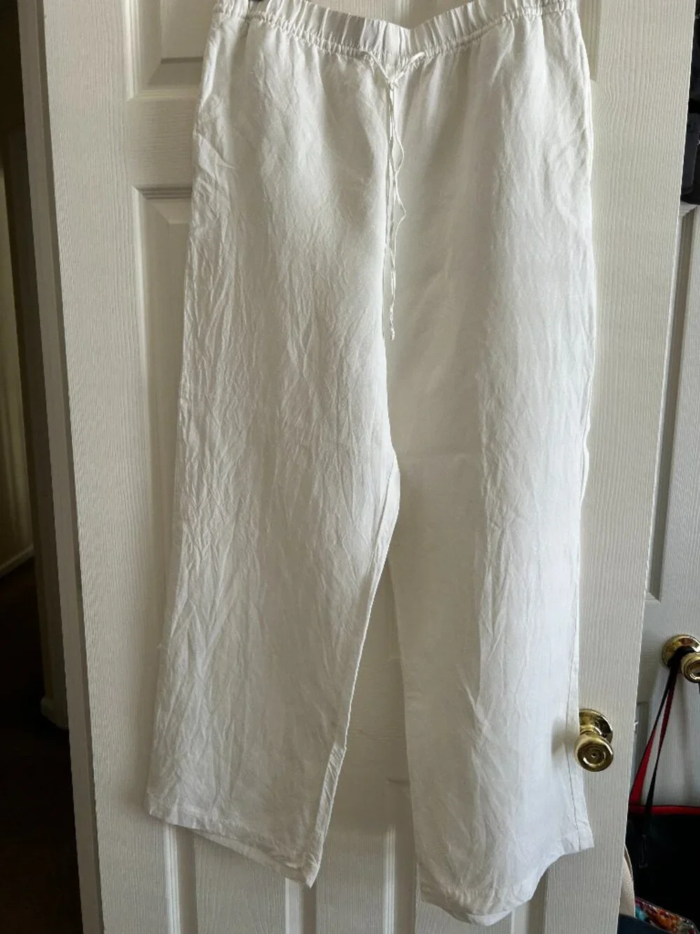 H&M White Linen Blend Wide Leg Pants